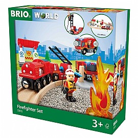 בריו BRIO סט הצלה רכבת כיבוי אש ומשאת פסי רכבת+דמות בריו BRIO סט הצלה רכבת כיבוי אש ומשאת פסי רכבת+דמות