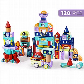 קוביות עץ מצויירות 120 חלקים דגם חלל קוביות עץ מצויירות 120 חלקים דגם חלל