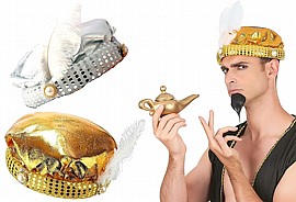 כובע אלאדין/מלך זהב/כסף נוצה לוקס (לבד מבפנים) 21 ס"מ קוטר כובע אלאדין/מלך זהב/כסף נוצה לוקס (לבד מבפנים) 21 ס"מ קוטר