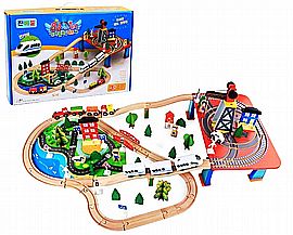 רכבת עץ 88 חלקים + עיר ראשית 52X35 ס"מ רכבת עץ 88 חלקים + עיר ראשית 52X35 ס"מ