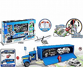 משאית טריילר משטרה 4 כלי רכב 37X22.5X6.5 ס"מ משאית טריילר משטרה 4 כלי רכב 37X22.5X6.5 ס"מ