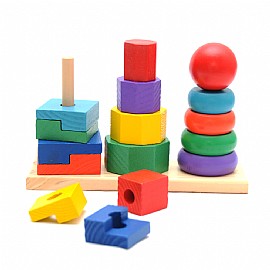 מגדל טבעות עץ 3 עמודים עגול משושה חכם מגדל טבעות עץ 3 עמודים עגול משושה חכם