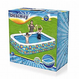 בריכה מלבנית מתנפחת BESTWAY מודפסת שפה לבנה 305X183X56 ס"מ בריכה מלבנית מתנפחת BESTWAY מודפסת שפה לבנה 305X183X56 ס"מ
