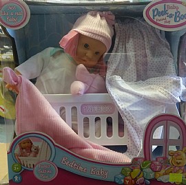 בובת תינוק 30 ס"מ PEEK A BOO כולל עריסה, ובובת דובי קטנה בובת תינוק 30 ס"מ PEEK A BOO כולל עריסה, ובובת דובי קטנה