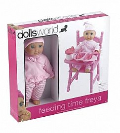 עולם הבובות DOLLS WORLD כסא אוכל ובובה 25 ס"מ עולם הבובות DOLLS WORLD כסא אוכל ובובה 25 ס"מ